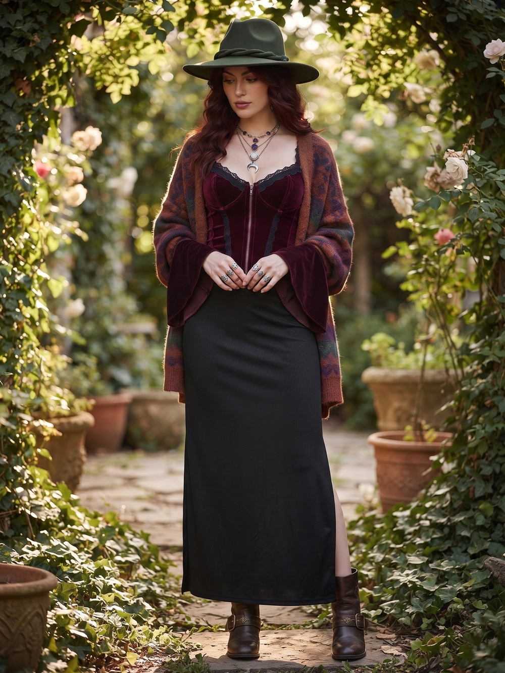 Kim & Co Black Ribbed Maxi Skirt Whimsigoth Grunge